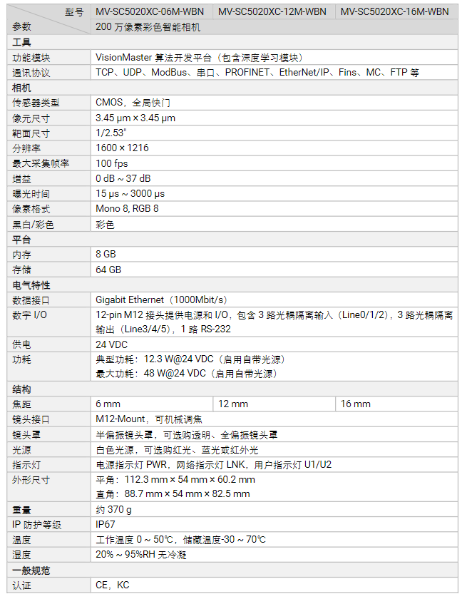 ??礛V-SC5020XC-06M/12M/16M-WBN 200萬像素彩色智能相機參數.png ??礛V-SC5020XC-06M/12M/16M-WBN 200萬像素彩色智能相機參數.png